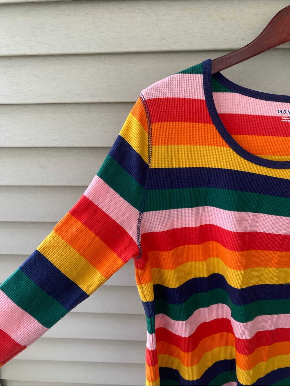 Old Navy Multicolor Rainbow Stripe Long Sleeve Waffle Knit Pajama Top - Picture 5 of 7